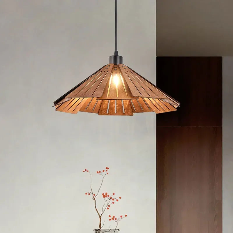 Minimalist walnut wood chandelier for modern vintage interiors