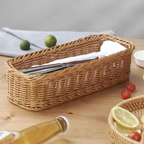 Desktop Cutlery Storage Basket Woven Basket Restaurant Tableware Drain Storage Box Tableware Storage Basket, Brown - vue 6 sur 7