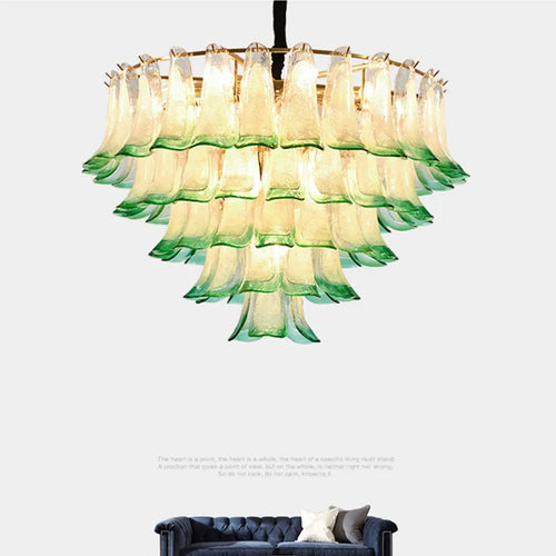 Luxury glass chandelier with suspended LED pendant - vue 3 sur 9