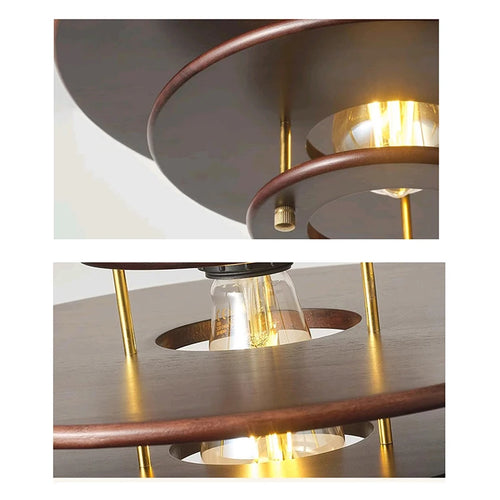 Solid wood retro flying saucer chandelier for bar and restaurant - vue 5 sur 6