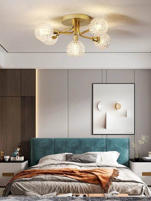 Modern glass ceiling light with round gold wave shade - vue 3 sur 8