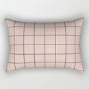 Rectangular cushion cover with rainbow geometric and botanical pattern