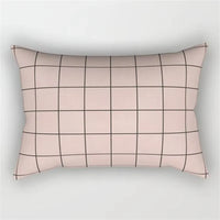 Rectangular cushion cover with rainbow geometric and botanical pattern