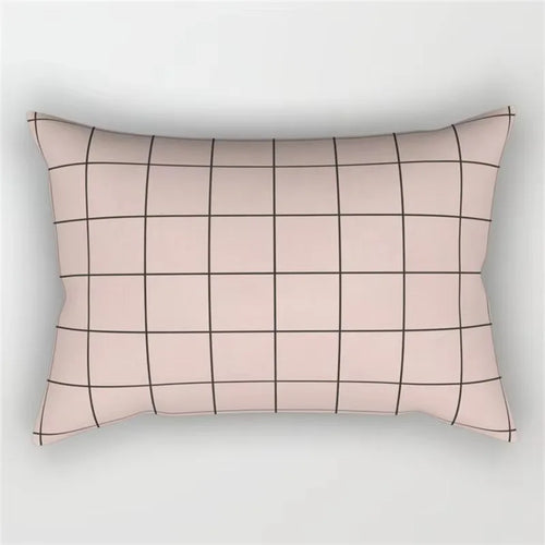 Rectangular cushion cover with rainbow geometric and botanical pattern