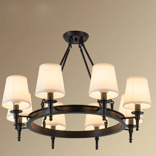 Retro iron pendant light with fabric lampshade - vue 9 sur 14