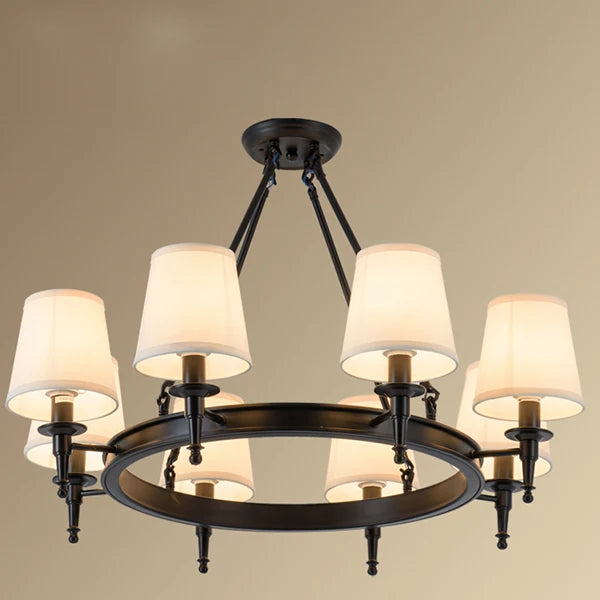 Retro iron pendant light with fabric lampshade - vue 8 sur 14