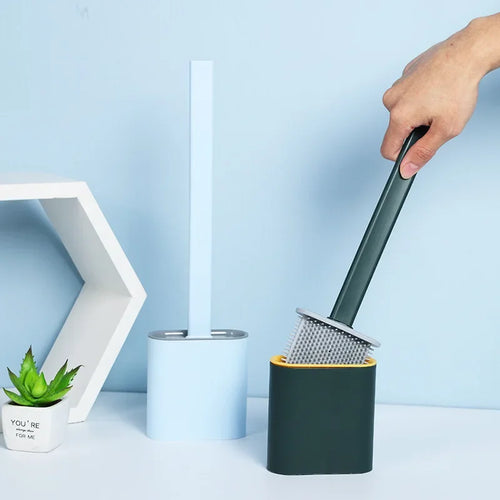 Wall-mounted toilet brush with drainable base, no drilling required
