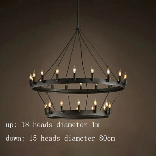 Round retro American style iron LED chandelier - vue 12 sur 13