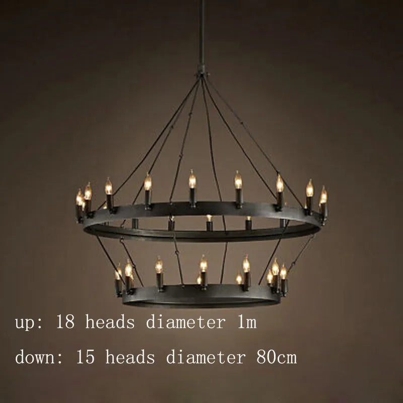 Round retro American style iron LED chandelier - vue 11 sur 13