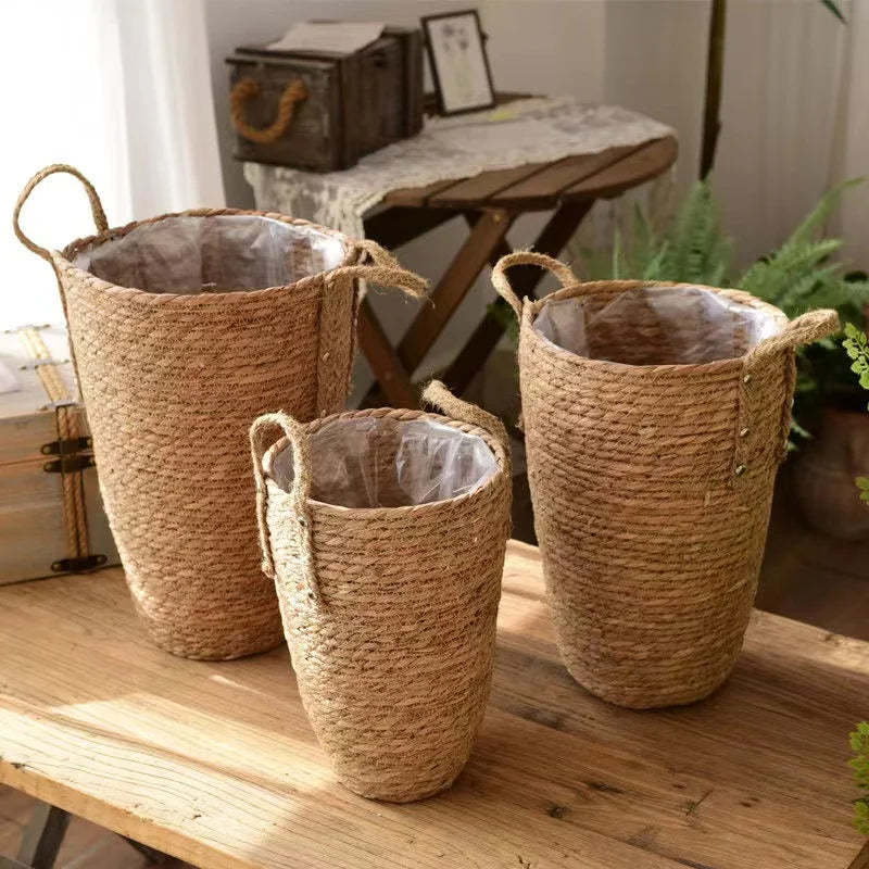 natural wicker basket for garden storage and decoration