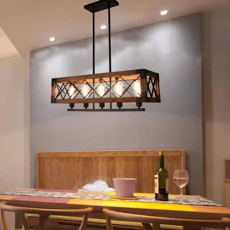 Vintage wooden chandelier industrial style for bar and restaurant