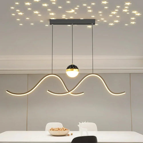 Nordic minimalist creative personalised LED strip dining table bar wave chandelier starry sky restaurant pendant light - vue 2 sur 10