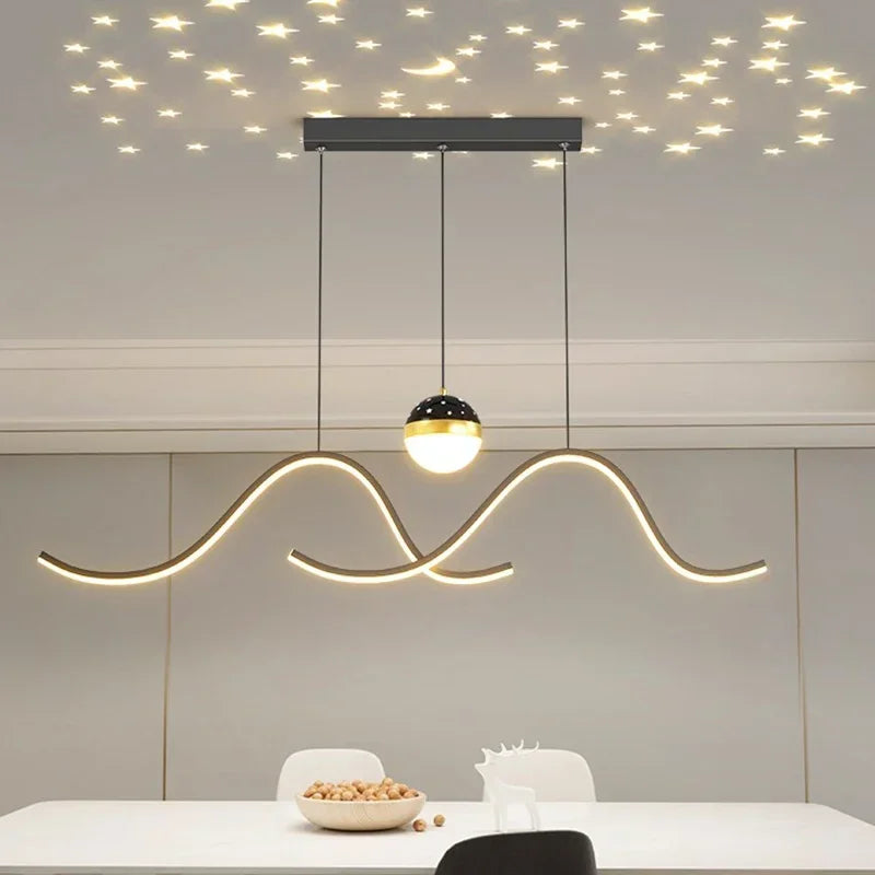 Nordic minimalist creative personalised LED strip dining table bar wave chandelier starry sky restaurant pendant light