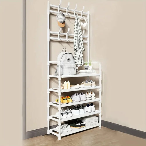 1 Piece 4/5 Ply 23" Carbon Steel, Multipurpose Clothes and Shoe Rack, Black/White, Self Assembly Required - vue 10 sur 9