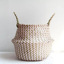 handmade patchwork seagrass foldable wicker storage basket