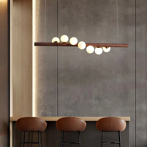 Modern walnut wood and glass chandelier for an elegant interior - vue 7 sur 13