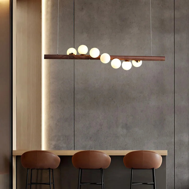 Modern walnut wood and glass chandelier for an elegant interior - vue 6 sur 13