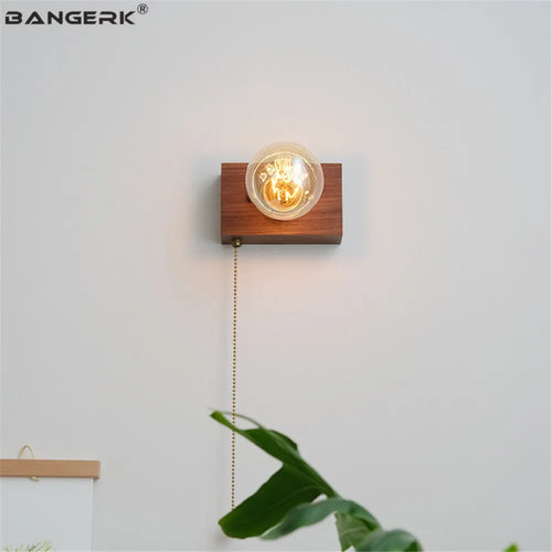 Vintage walnut wall light with pull switch - vue 5 sur 14