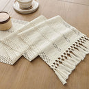 Boho macramé striped ivory table runner