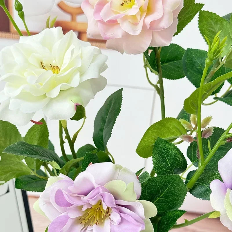 Artificial two-head rose flowers elegant indoor decoration