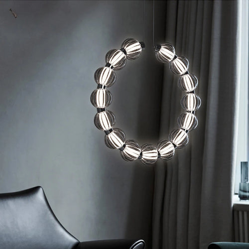 Luxury chrome pearl necklace style LED chandelier - vue 3 sur 13