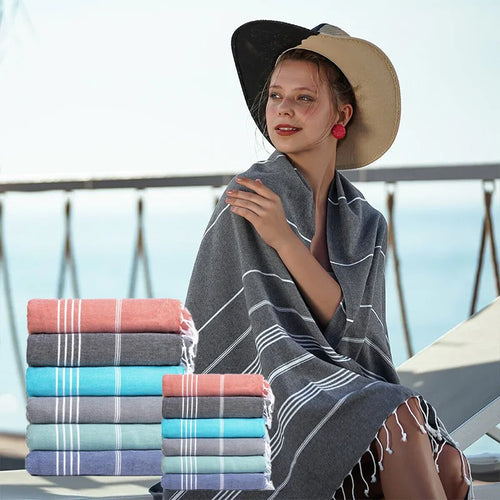 Extra large cotton beach towel quick dry - vue 8 sur 7