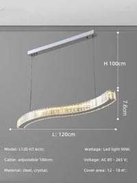 Modern steel chandelier with crystals and suspended LED lights