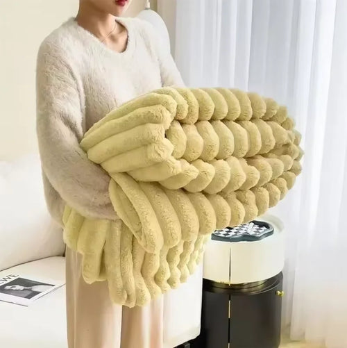 Thick soft fleece throw solid colour for bed