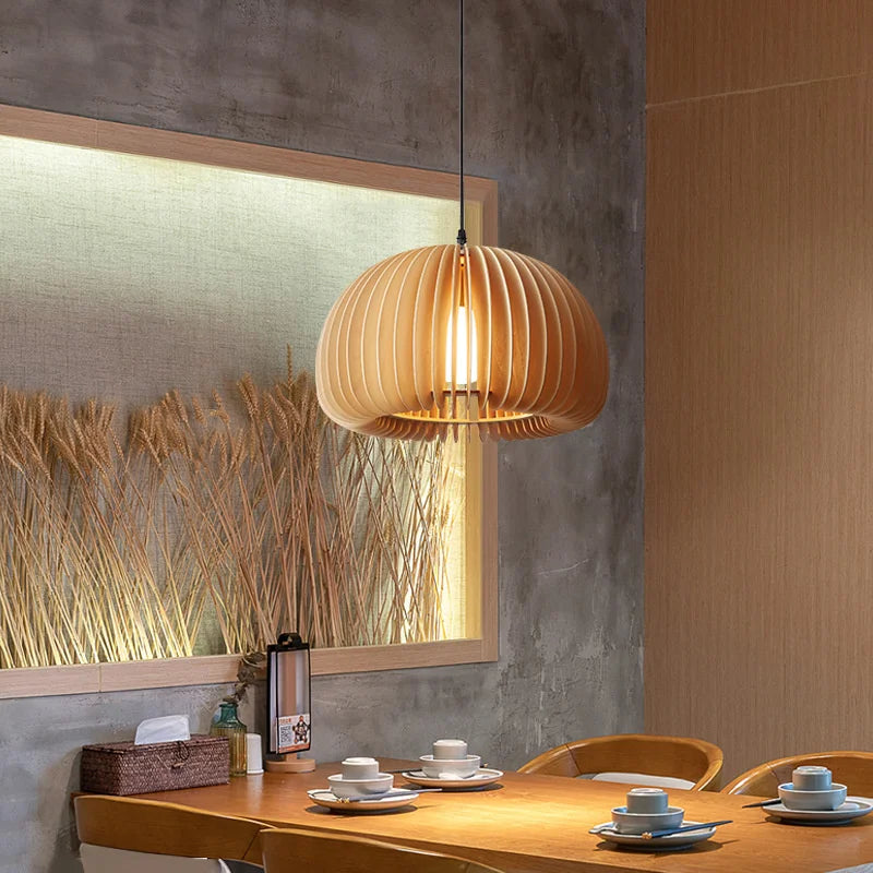 Retro wooden pendant light for kitchen island