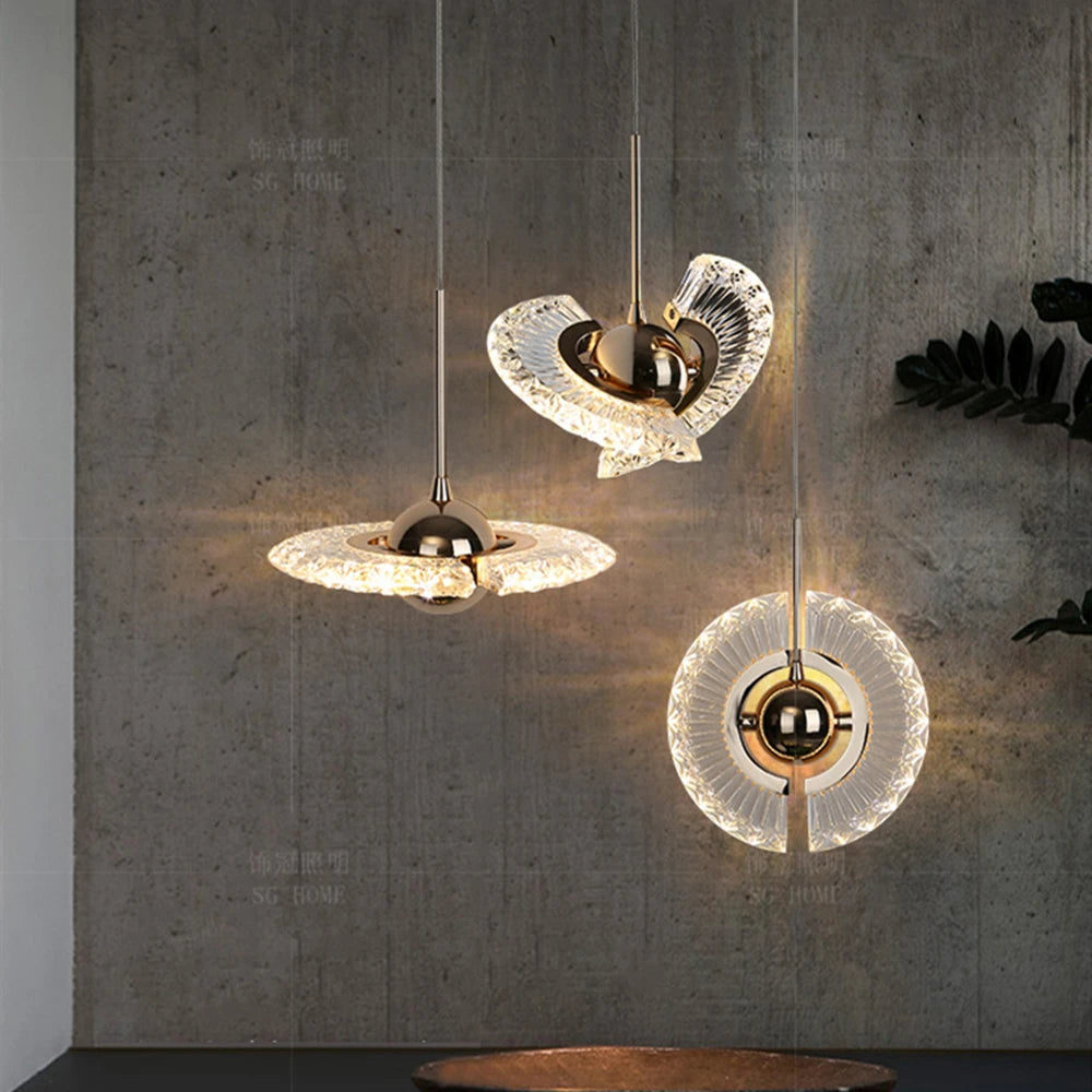 Nordic crystal LED ceiling chandelier for living room, bedroom or bedside - vue 5 sur 16