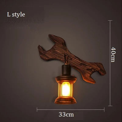 Industrial wood wall lamp vintage loft style - vue 18 sur 19