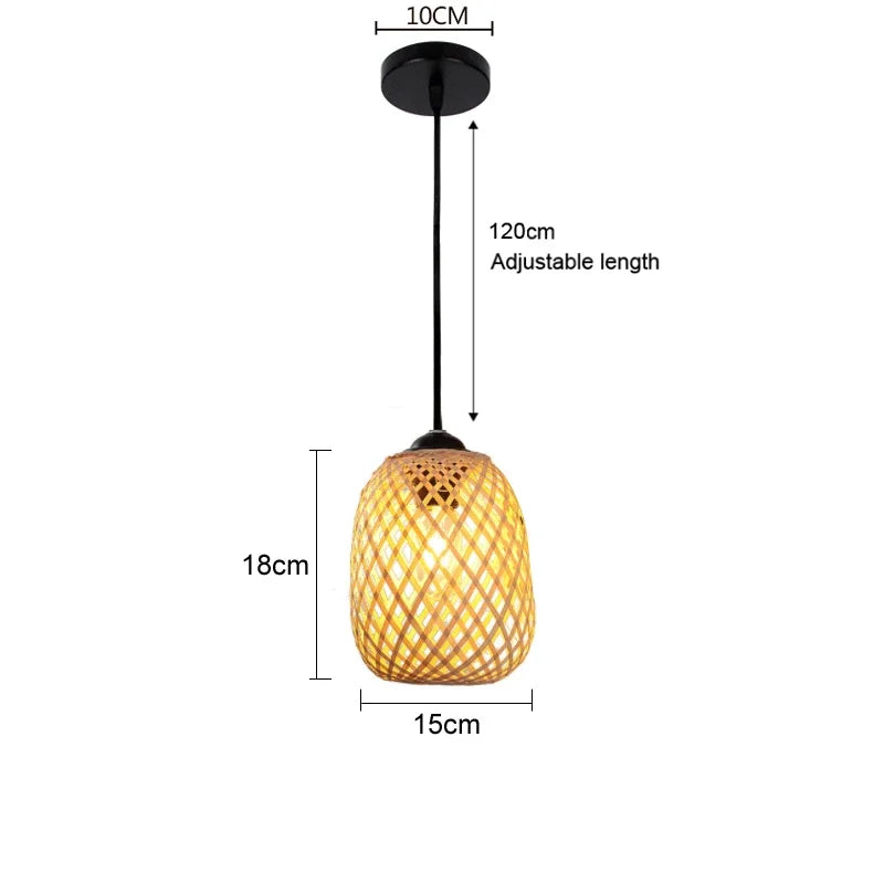 Japanese bamboo chandelier with Chinese style woven rattan - vue 12 sur 15