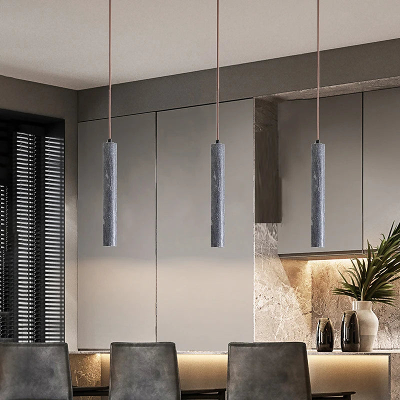 Minimalist luxury natural marble cylindrical LED chandelier - vue 4 sur 6