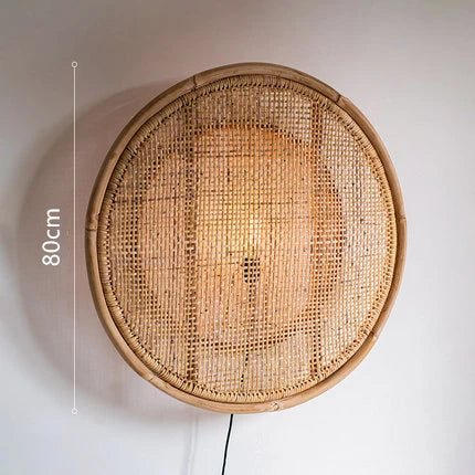 Rattan and Japanese bamboo wood wall lamp - vue 9 sur 8