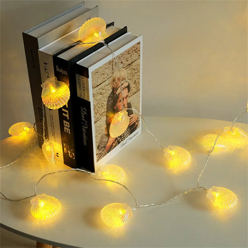 Seashell LED string lights for ocean-themed decor, party or wedding - vue 5 sur 7