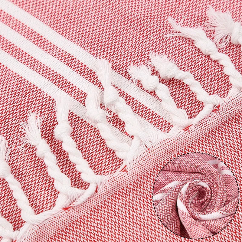 Turkish cotton striped beach towel with fringes spa - vue 5 sur 7