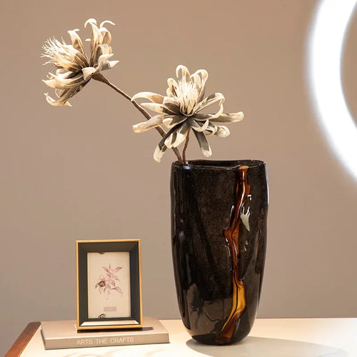 crackle glass vase for decorative flower arrangement - vue 5 sur 9
