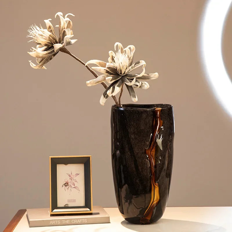 crackle glass vase for decorative flower arrangement - vue 4 sur 9