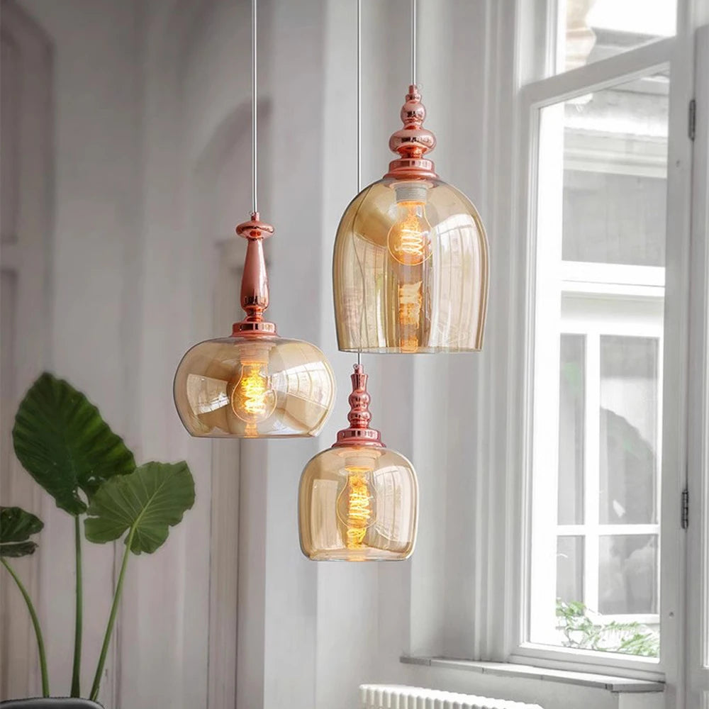 Retro glass pendant light nordic loft decorative for indoor use - vue 3 sur 9