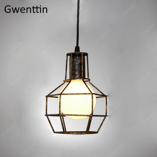 Iron cage pendant light for modern retro interior decor - vue 10 sur 11