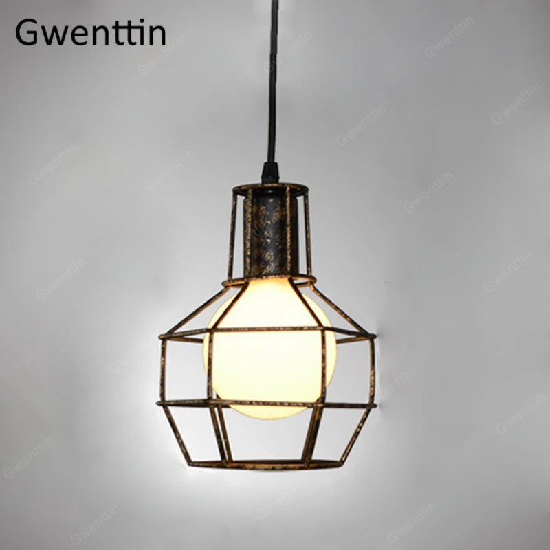 Iron cage pendant light for modern retro interior decor - vue 9 sur 11
