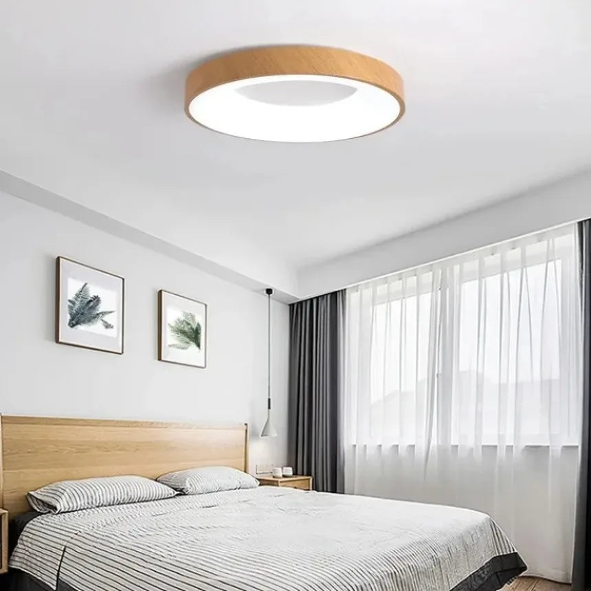 Modern circular ultra-thin wood grain LED ceiling light