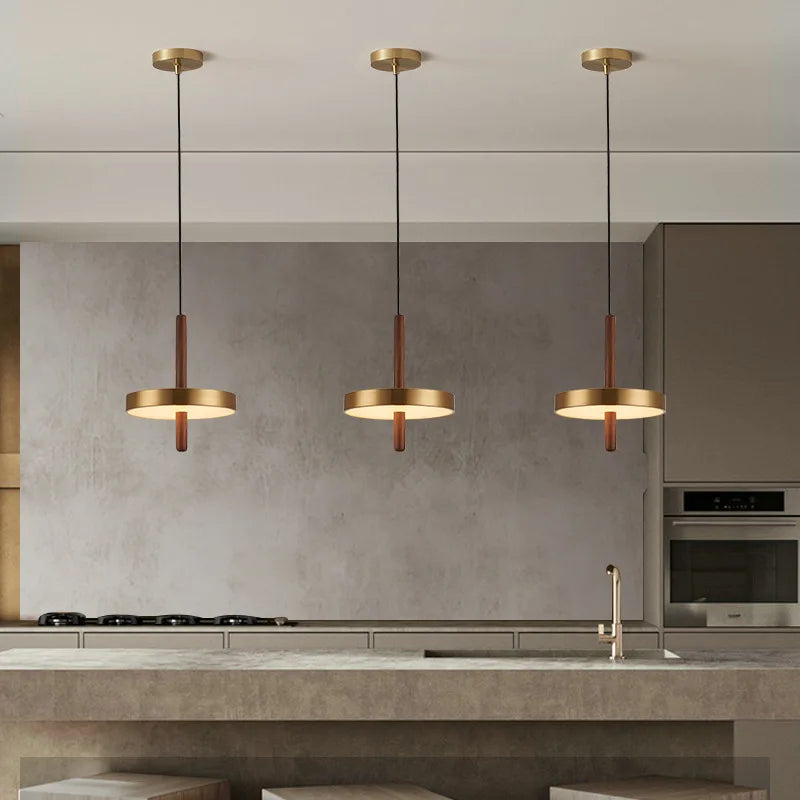 Adjustable Nordic wood and gold metal chandelier for indoor use