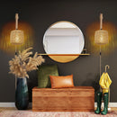Retro woven rattan LED wall light with hemp rope