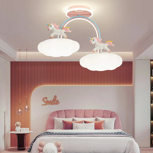 Cartoon unicorn chandelier with remote control full spectrum light - vue 3 sur 8