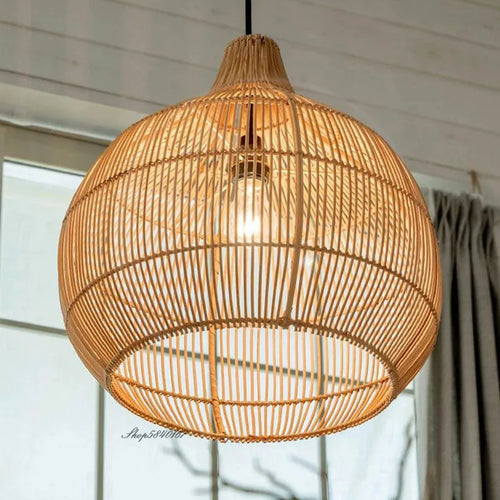 Hand-woven Japanese wicker pendant light for interior decoration - vue 7 sur 15