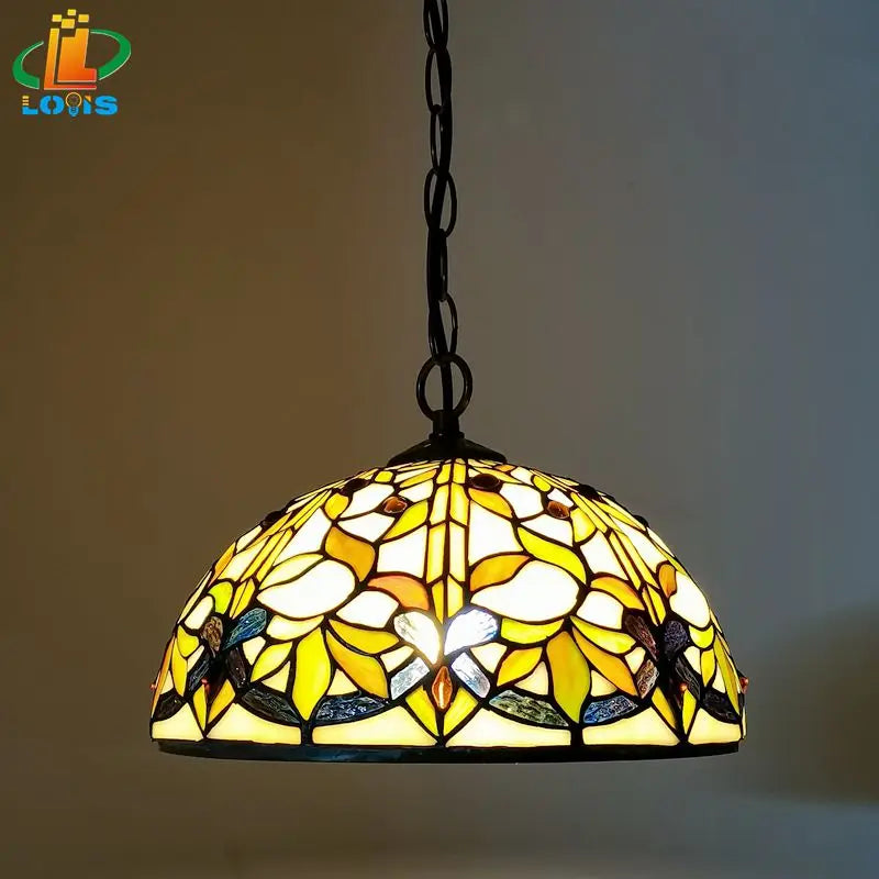 Tiffany style leaf-shaped chandelier for interior decor