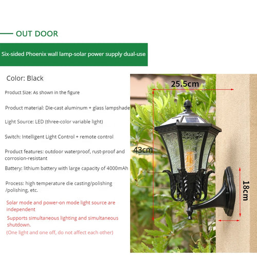 Waterproof rust-proof retro European solar wall light for garden - vue 13 sur 12