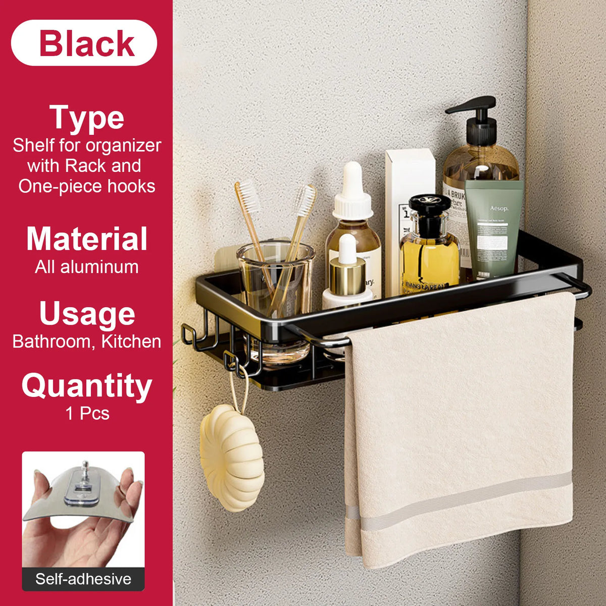 no-drill wall shelf for bathroom and kitchen storage - vue 26 sur 30