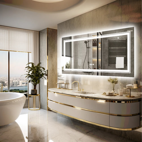rectangular backlit mirror with dimmable brightness and touch switch - vue 3 sur 7